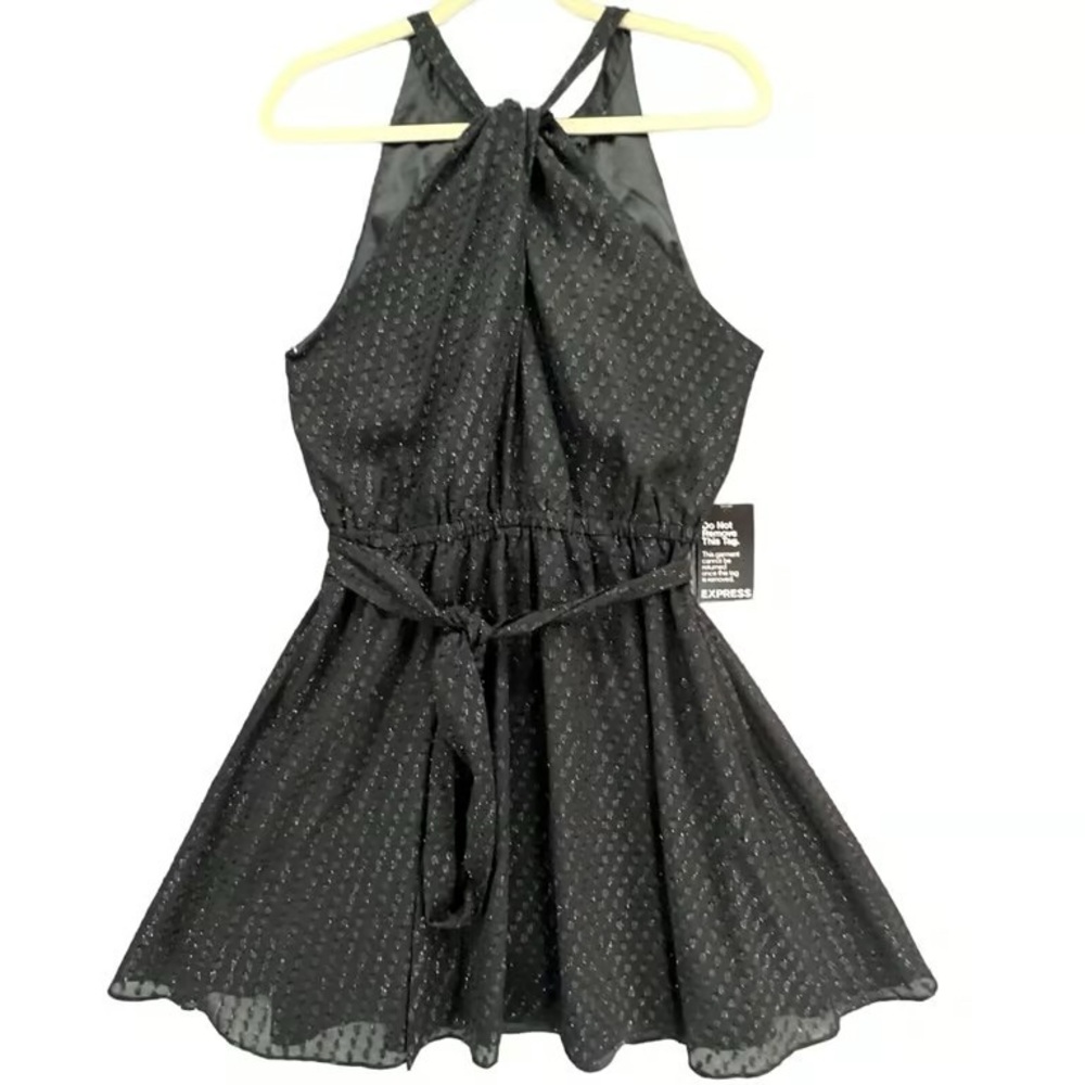 Express Girls' Black Halter Skater Dress with Textured Dot Detail